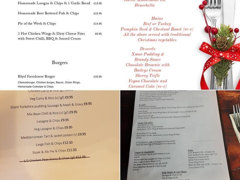 Rhydypennau Inn Menu
