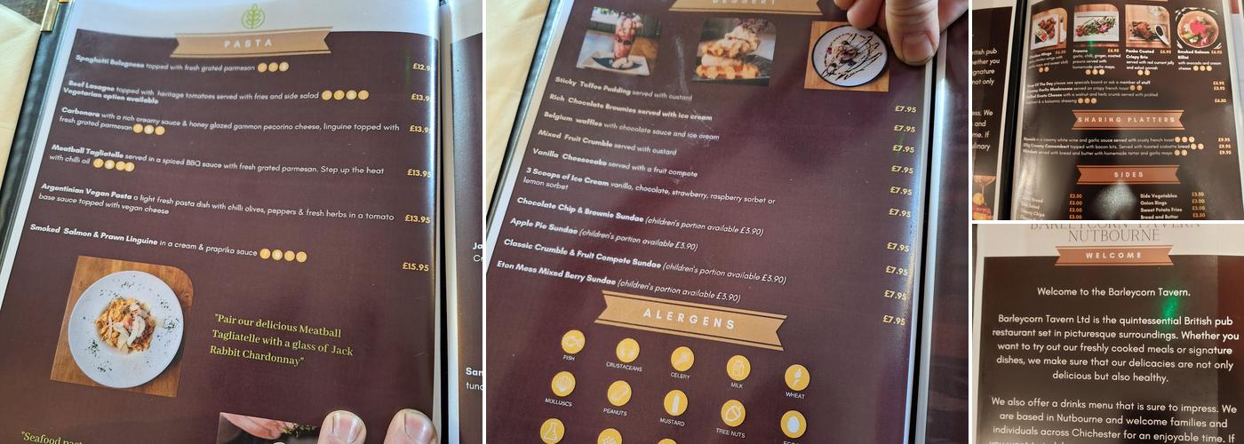 Barleycorn Tavern Menu