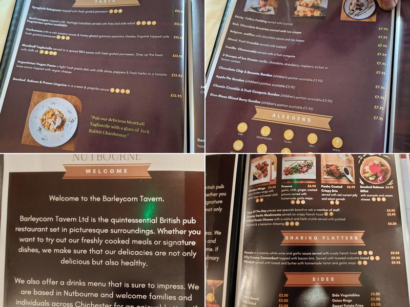 Barleycorn Tavern Menu