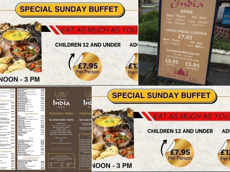 Memories of India Menu