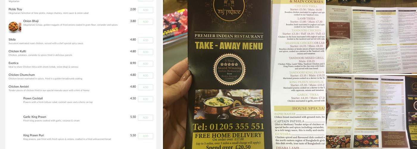 Raj Palace Restaurant Menu