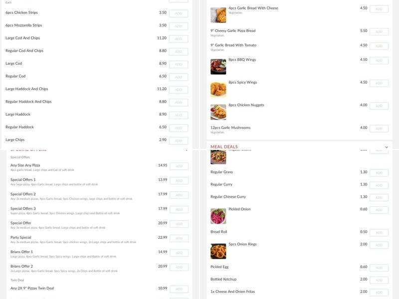 Brian Fish Chips And Pizza Menu