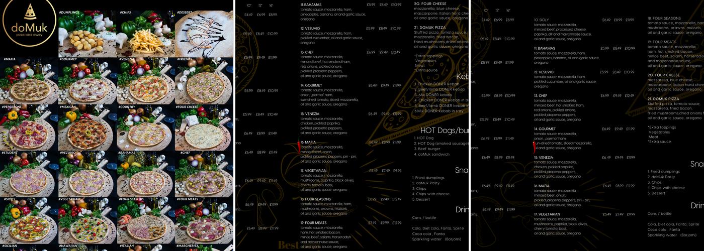 DOMUK PIZZA LIMITED Menu