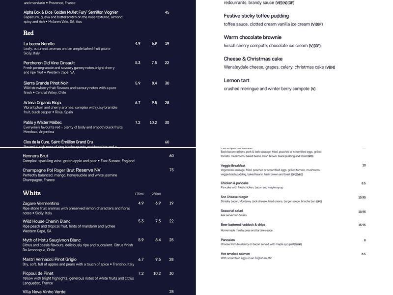 The Crown Hotel at Boston Spa Menu