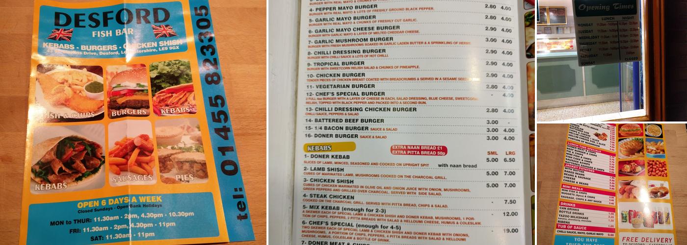Desford Fish Bar Menu