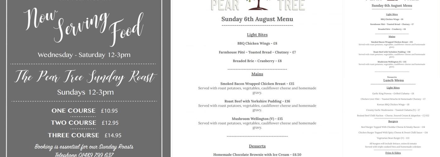 The Peartree Inn Menu