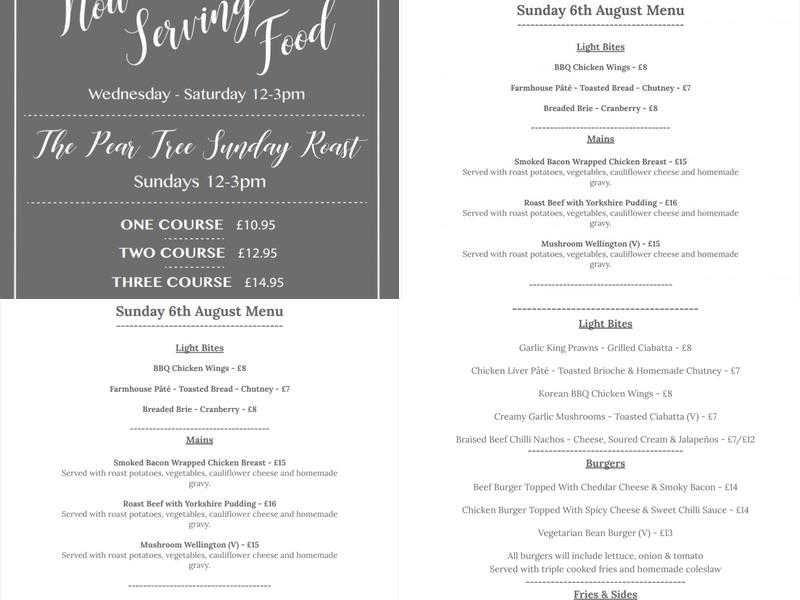 The Peartree Inn Menu
