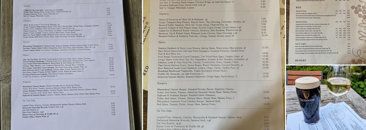 The Wheatsheaf Menu