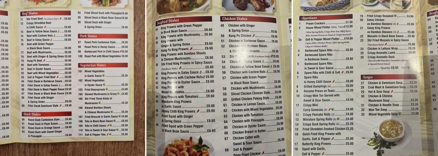China Palace Menu