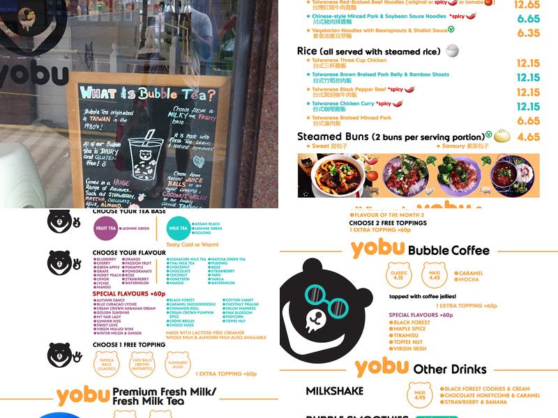 yobu Frozen Yogurt & Bubble Tea, Bournemouth Menu