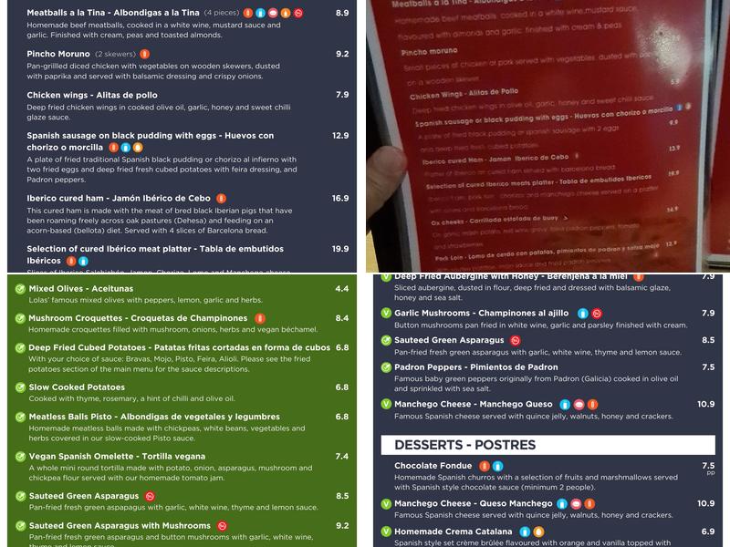 Lolas Spanish Tapas Restaurant Menu