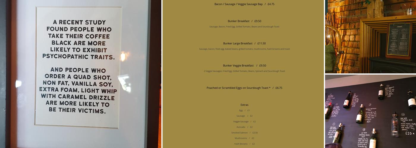 The Bunker Bar and Café Menu