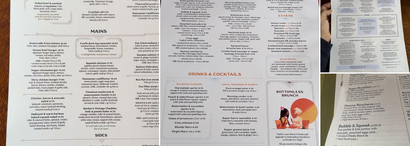 Cosy Club Menu