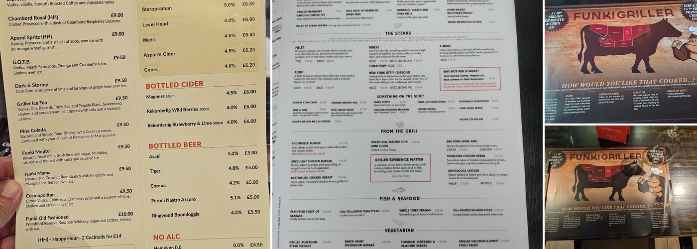 Funki Griller Menu