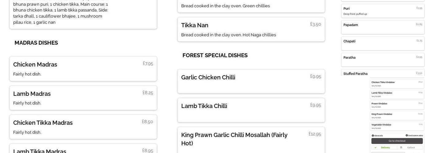Forest Spice Menu