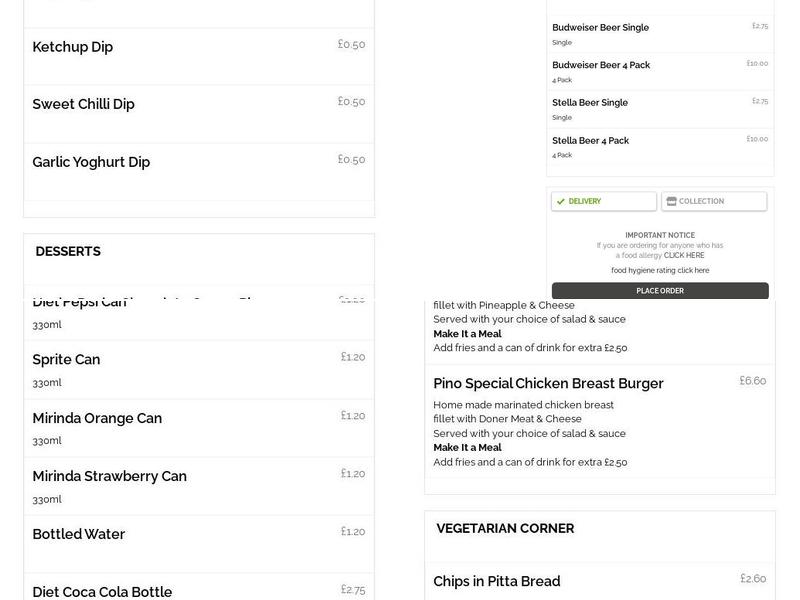 Pizza Pino Takeaway Westbourne Menu