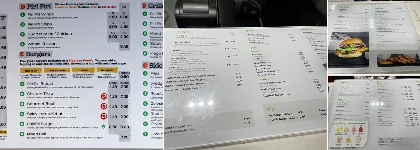 Roosters Piri Piri Menu