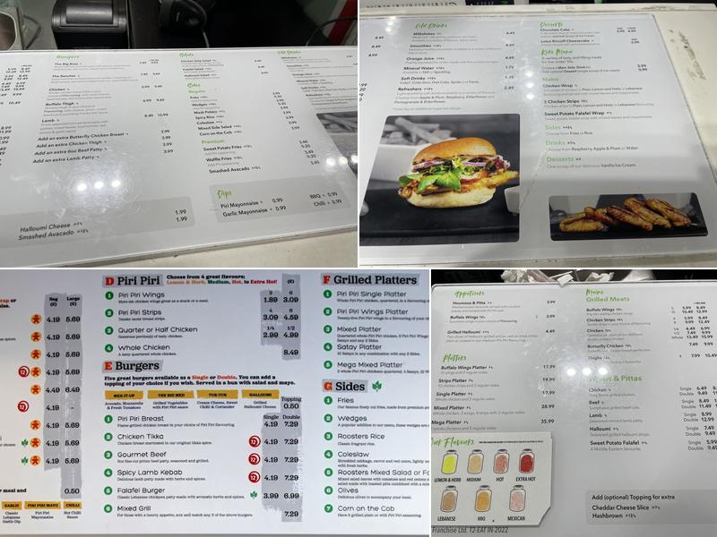 Roosters Piri Piri Menu