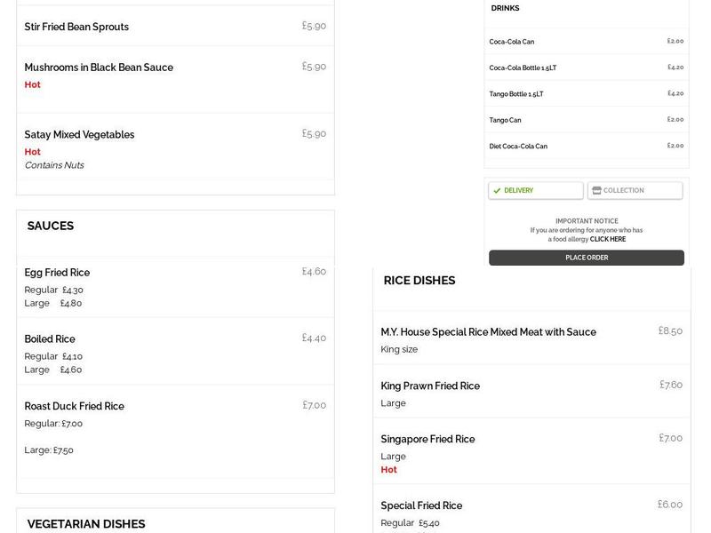 MY Chinese Takeaway Menu