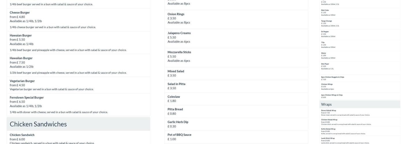 Ferndown Kebabs & Pizza Takeaway Menu