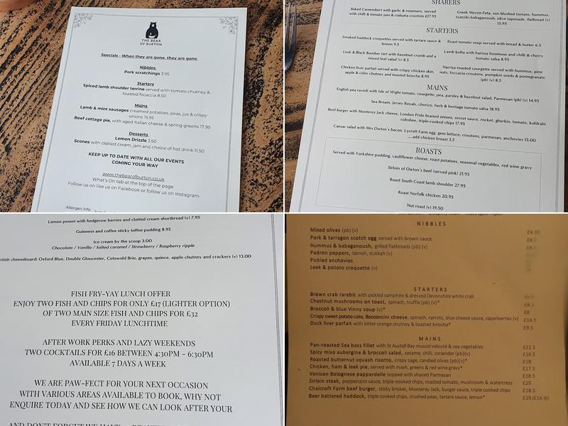 The Bear of Burton Menu