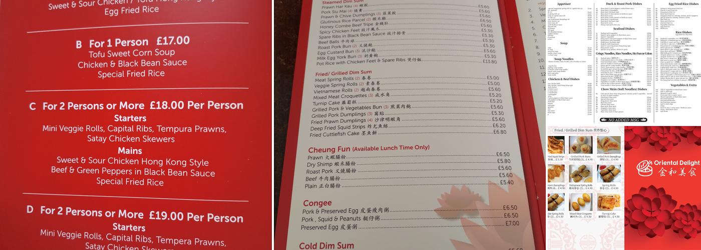 Oriental Delight Menu