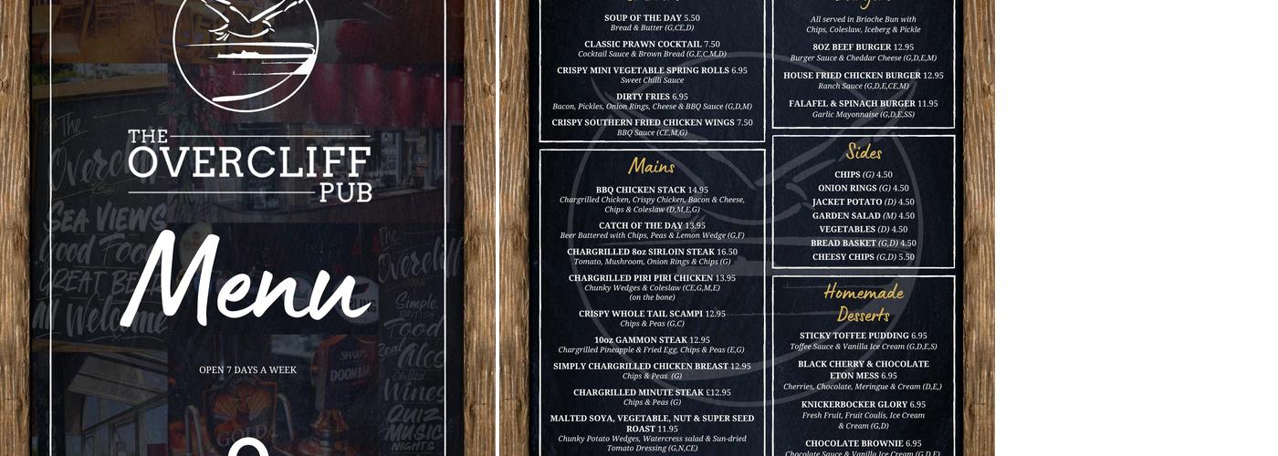 The Overcliff Pub Menu