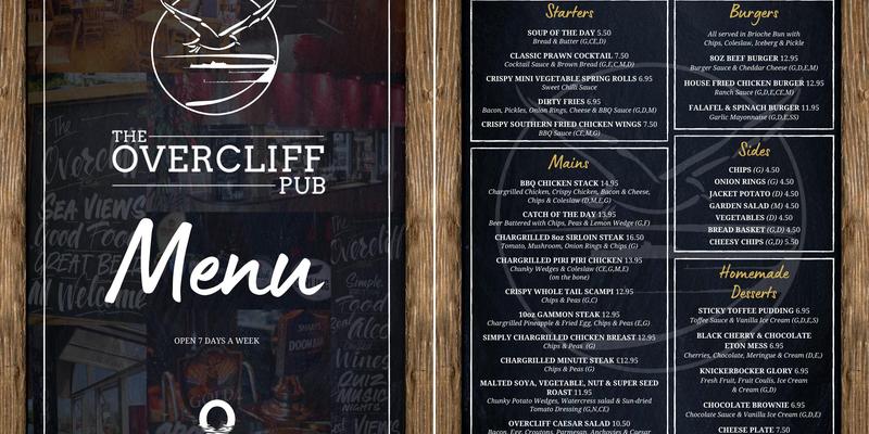 The Overcliff Pub Menu