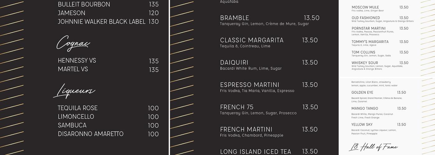 LEVEL8IGHT The Sky Bar Menu