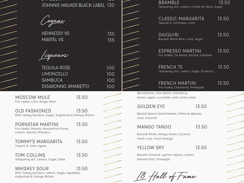 LEVEL8IGHT The Sky Bar Menu