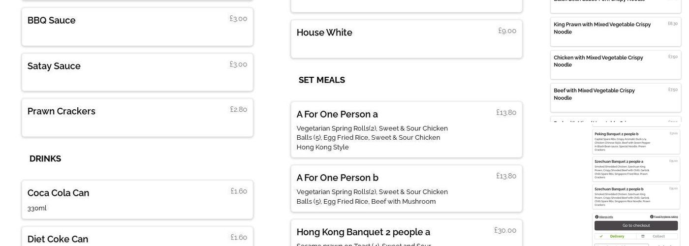 Susan Chinese Takeaway Menu