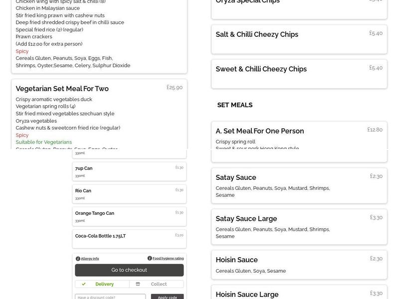GOLDEN ORYZA Chinese Southbourne Menu