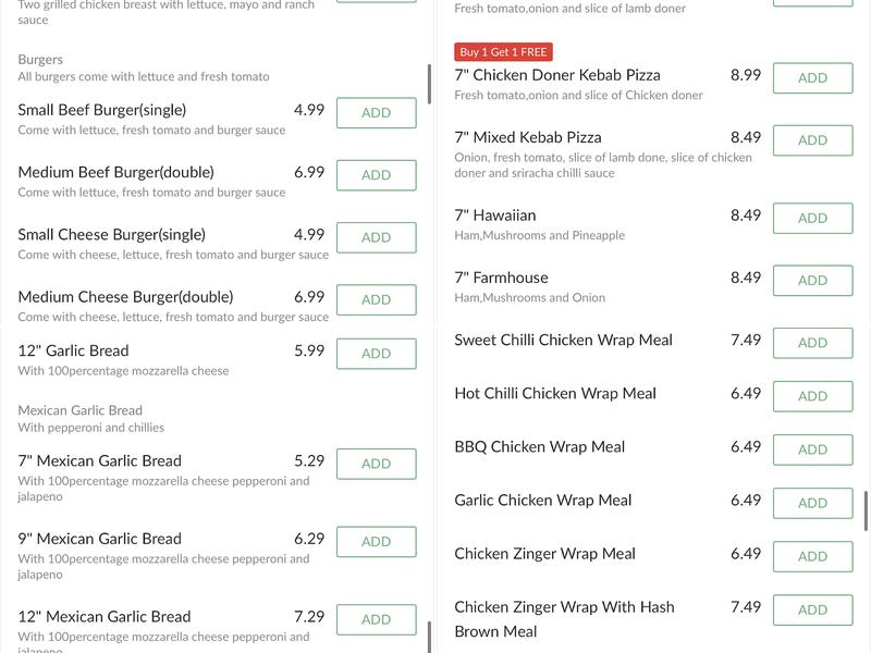 Bistro Pizza 2for1 Menu