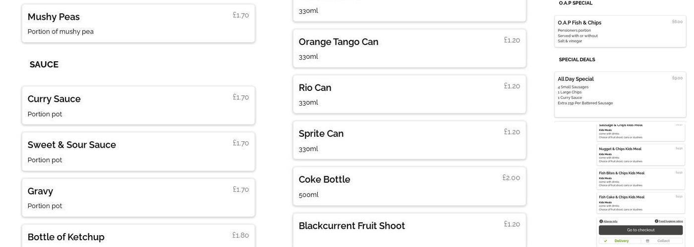 West Howe Fish and Chips Menu