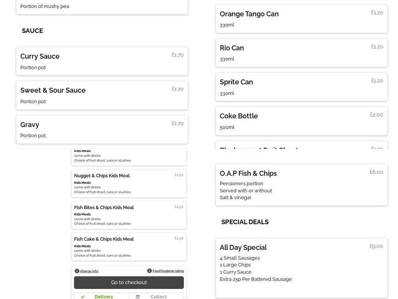 West Howe Fish and Chips Menu