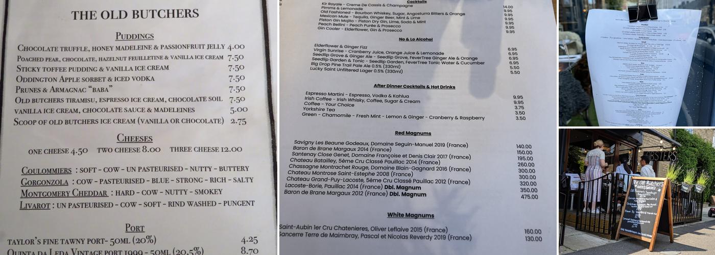 The Old Butchers Menu