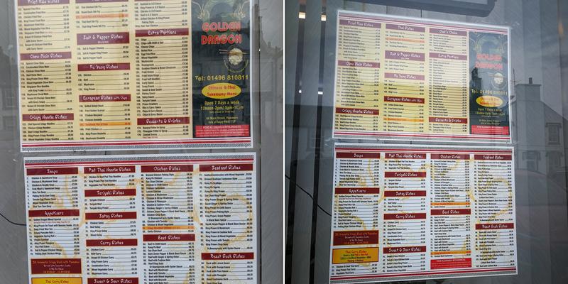 Golden Dragon Menu