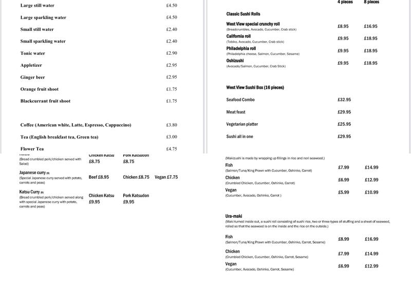 West View Restaurant Menu