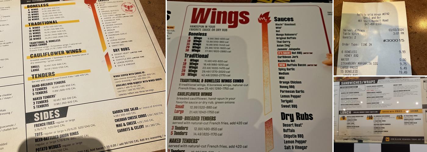 Buffalo Wild Wings Menu
