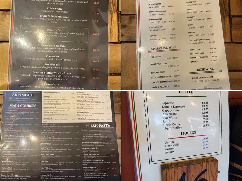 The Boot Italian Gastropub Menu