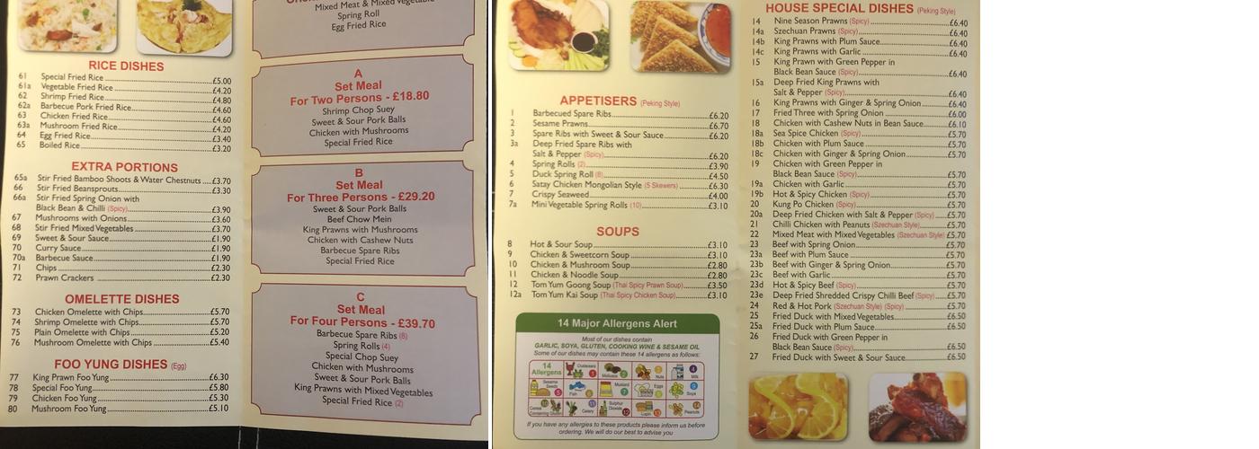 Haka Chinese Takeaway Menu