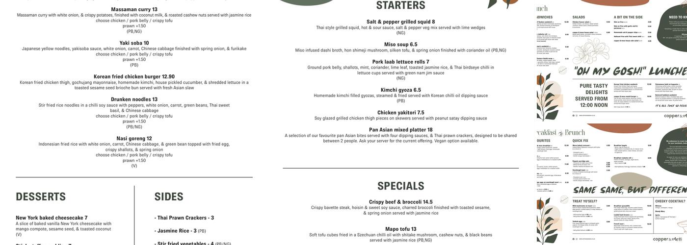Copper and Moss Menu