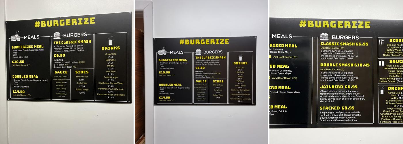Burgerize Bradford Menu