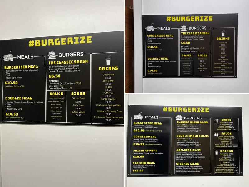 Burgerize Bradford Menu
