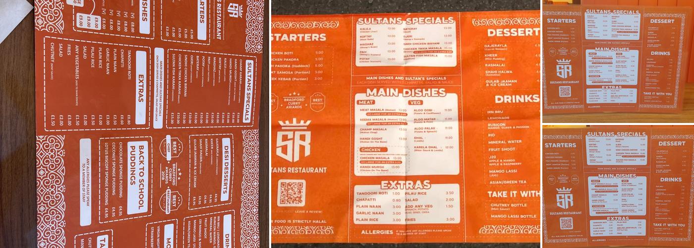 Sultans Restaurant Menu