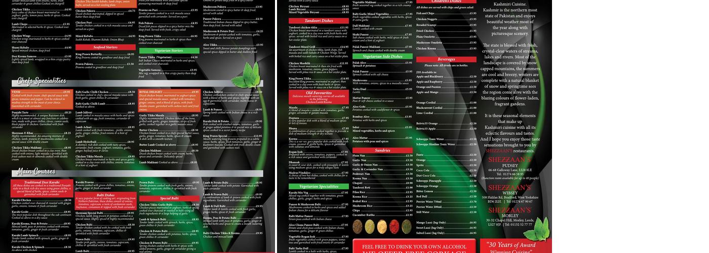 SHEZZAAN'S BRADFORD Menu