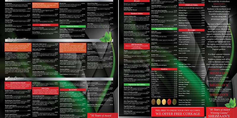 SHEZZAAN'S BRADFORD Menu