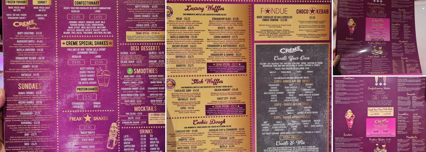 Creme de la Creme Menu