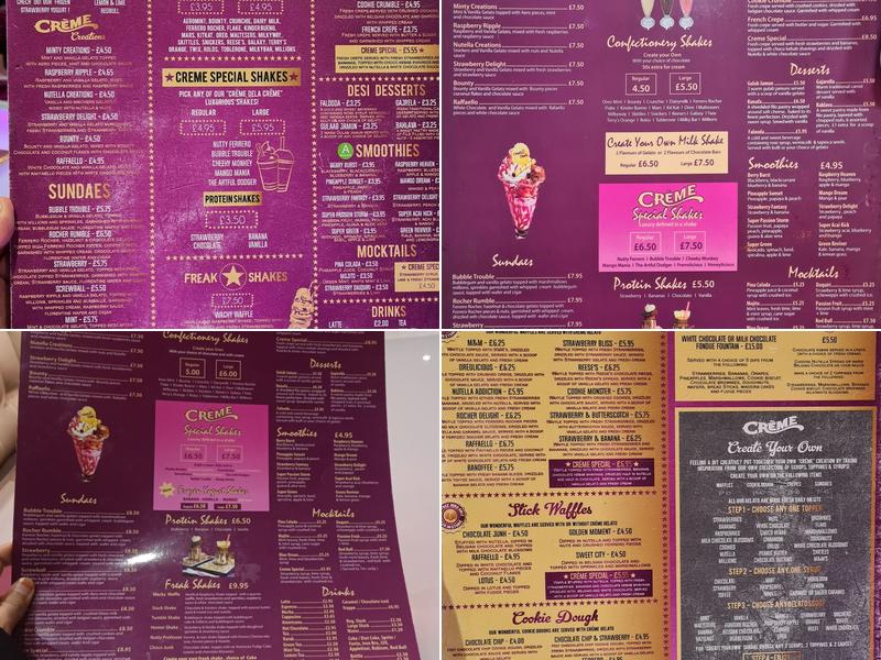 Creme de la Creme Menu