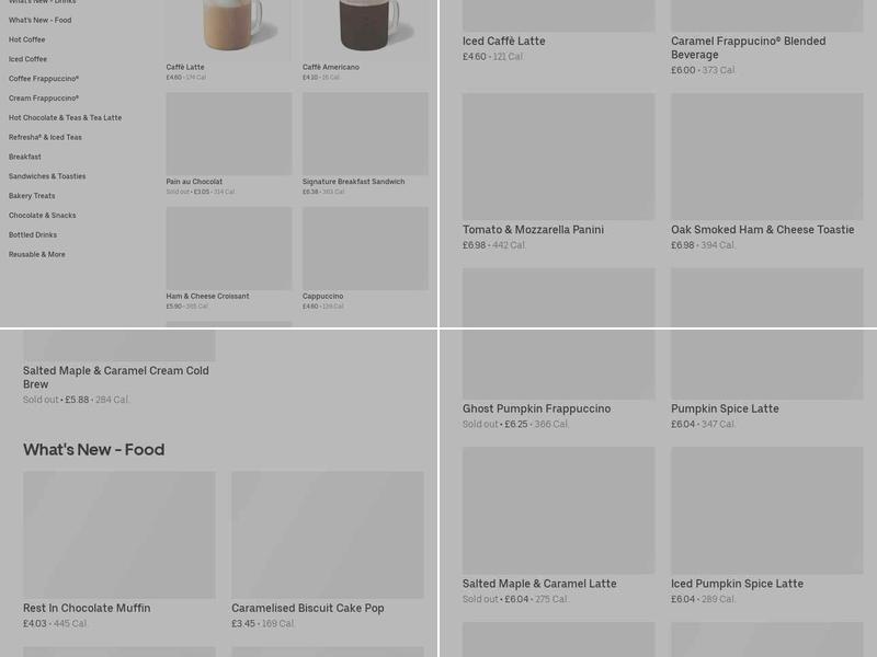 Starbucks Coffee Menu